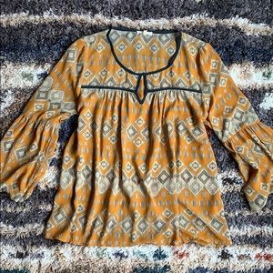 Semi Sheer Mustard Mystree Peasant Blouse